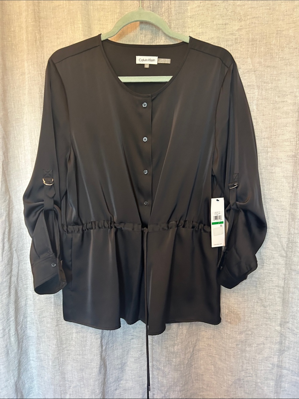 Calvin Klein Black Button-Front Drawstring Waist Shirt